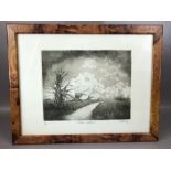 Framed lithograph by J A MAY 'Wild Willows' 3/30, approx 24cm x 20cm