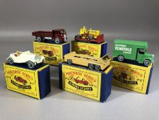 Five boxed Matchbox Series diecast model vehicles: Nos. 16, 17, 18, 19, 20