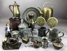 Large collection of pewter and metalware to include very early pewter tankards and spice jar,