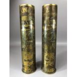 Two First World War brass trench art shell cases, with inscriptions, dated 1918, approx 25cm tall