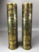 Two First World War brass trench art shell cases, with inscriptions, dated 1918, approx 25cm tall