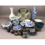 Large collection of Chinese ceramics to include six sided vase with tapering fluted neck, various