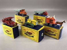 Five boxed Matchbox Series diecast model vehicles: Nos. 6, 7, 8, 9, 10