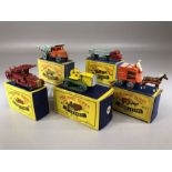 Five boxed Matchbox Series diecast model vehicles: Nos. 6, 7, 8, 9, 10