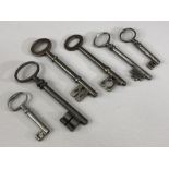 Six antique keys the longest approx 10.5cm