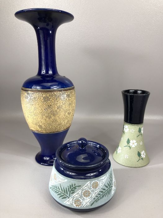 Collection of three Doulton stoneware items, two patent ware, the tallest approx 35cm in height