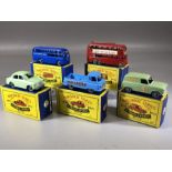 Five boxed Matchbox Series diecast model vehicles: Nos. 56, 57, 58, 59, 60