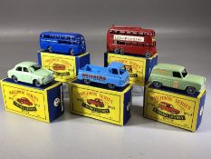 Five boxed Matchbox Series diecast model vehicles: Nos. 56, 57, 58, 59, 60