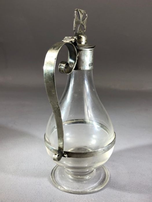 Victorian Silver and glass hallmarked hinged lidded whiskey noggin or small claret jug London 1899 - Image 2 of 7