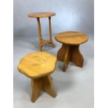 Three small pine tables