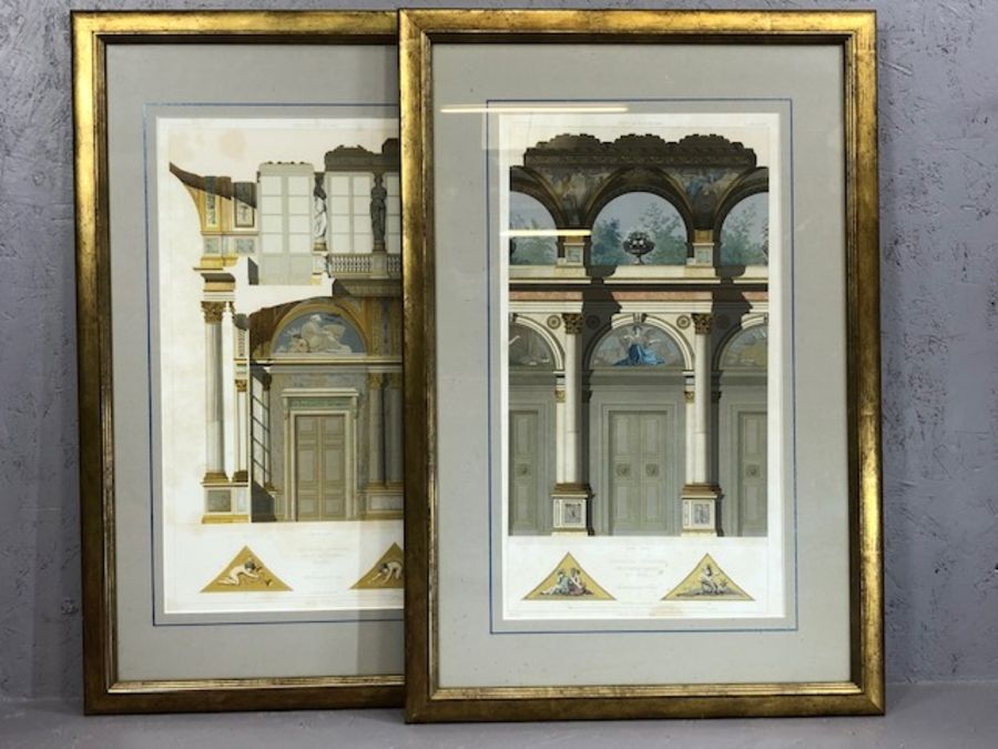 Pair of framed architectural drawings of the 'Hotel de Ville De Paris', each approx 33cm x 52cm