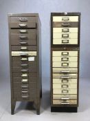 Thee sets of metal filing cabinets, the tallest approx 99cm in height