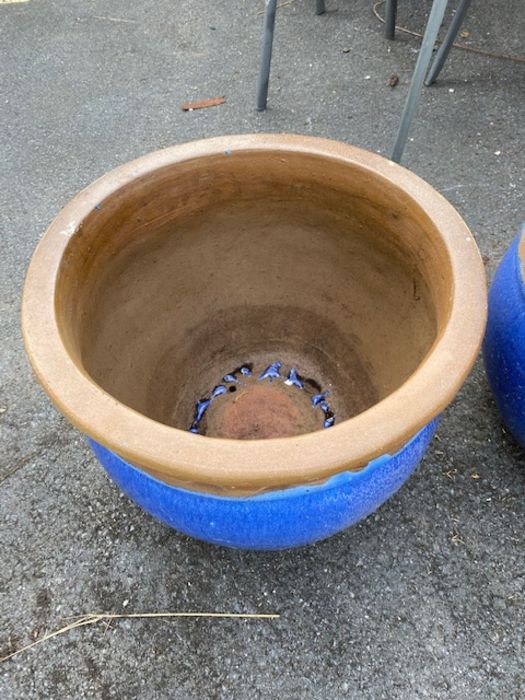 Two large blue terracotta glazed garden planters, approx 48cm in diameter - Image 2 of 2