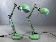 Pair of vintage style green anglepoise style lamps