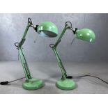 Pair of vintage style green anglepoise style lamps