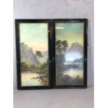 Pair of Possibly Chinese oil on board paintings 0f mountainous scenes with Buffalo each approx 60