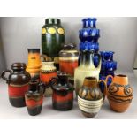 Good collection of West German vases, some with Lava design and labels for Scheurich, the tallest