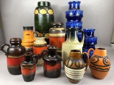 Good collection of West German vases, some with Lava design and labels for Scheurich, the tallest