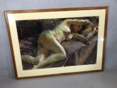 Large framed contemporary pastel study of a nude, approx 96cm x 62cm