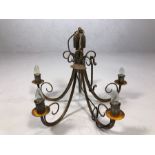 Wrought iron five arm chandelier / ceiling light, individually made in blacksmith's forge, approx