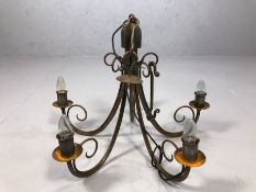 Wrought iron five arm chandelier / ceiling light, individually made in blacksmith's forge, approx