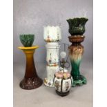 Collection of ceramics to include jardiniere stands