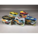 Five boxed Matchbox diecast model vehicles: Superfast 3 Porsche Turbo, 12 Citroen CX, 16 Potiac,