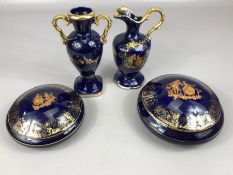Collection of Limoges Blue & gold Urn, lidded pots etc (4)
