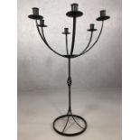 Large wrought iron six arm candelabra, individually made in blacksmith's forge, approx 94cm in