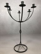 Large wrought iron six arm candelabra, individually made in blacksmith's forge, approx 94cm in