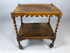 Vintage wooden tea trolley on turned wood legs and castors, approx 63cm x 45cm x 75cm tall