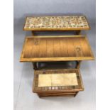 Collection of three Mid Century tile-topped tables, the largest approx 125cm x 45cm x 40cm tall
