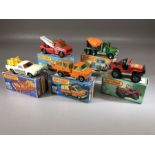 Five boxed Matchbox diecast model vehicles: 5 4x4 Jeep Offroad, 19 Peterbilt Cement Truck, Superfast