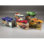 Five boxed Matchbox diecast model vehicles: 4 '57 Chevy, Superfast 28 Lincoln Chevy, 59 Porsche 928,