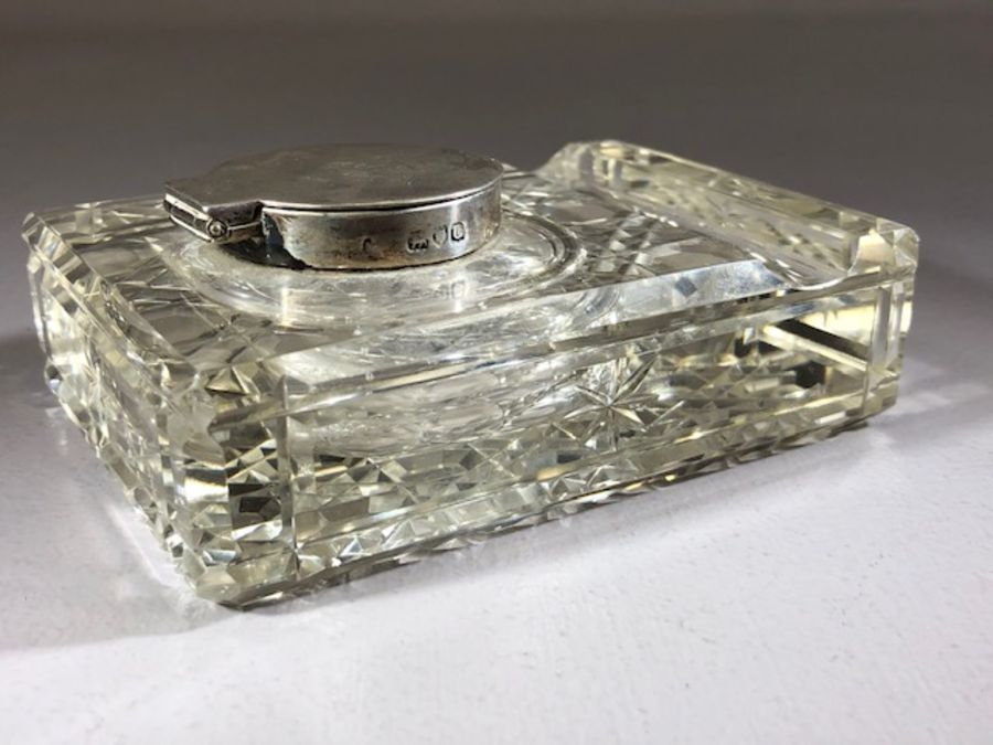 Collection of three inkwells: A leather cased travelling ink well with glass pot. A silver - Image 5 of 12