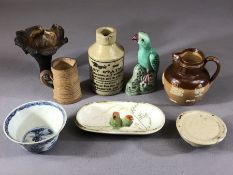 Small collection of antique ceramics to include a Chinese blue and white bowl with single bird