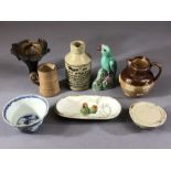 Small collection of antique ceramics to include a Chinese blue and white bowl with single bird