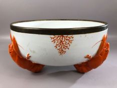 Continental ceramic and white metal mounted salad bowl, with applied lobsters feet, approx 26cm in