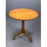 Beechwood circular occasional table by 'Shaker Workshops' on tripod legs, stamped to base, approx
