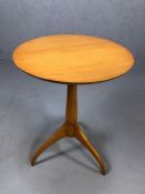 Beechwood circular occasional table by 'Shaker Workshops' on tripod legs, stamped to base, approx