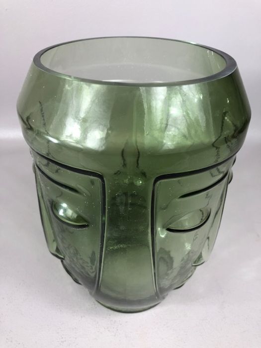 Contemporary green vase with face design to sides, approx 28cm in height - Image 3 of 5