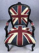 Union Jack upholstered black framed chair with studded detailing