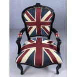 Union Jack upholstered black framed chair with studded detailing