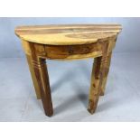 Solid wood half moon occasional table on square legs with single drawer, approx 80cm x 41cm x 76cm