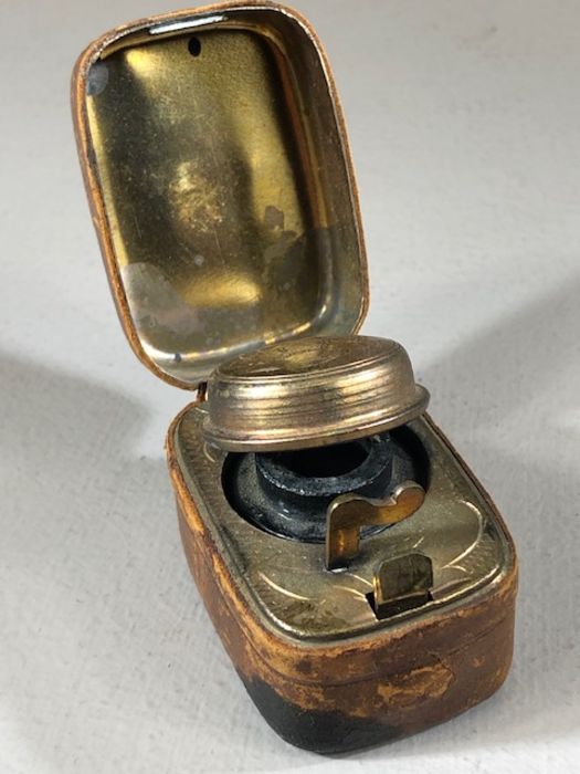 Collection of three inkwells: A leather cased travelling ink well with glass pot. A silver - Image 7 of 12