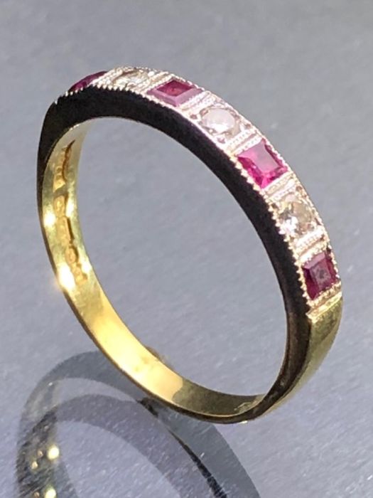 18ct fully hallmarked Gold ring set with Diamonds and Rubies approx size 'P' - Bild 3 aus 6