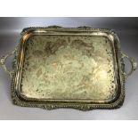 Large Silver plated tray engraved to centre with two handles approx 45 x 70cm