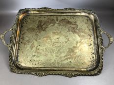 Large Silver plated tray engraved to centre with two handles approx 45 x 70cm