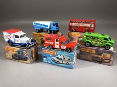 Five boxed Matchbox diecast model vehicles:17 The Londoner, 38 Model 'A' Van, Superfast 41