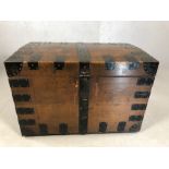 Large metal bound trunk or chest used for transporting a large canteen of cutlery plus silver tea